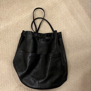 Madewell Black Leather Drawstring Bucket Backpack